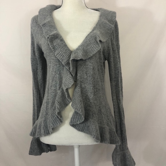 Colour Works Ruffle Gray Soft Angora Wool Cardigan - Picture 7 of 13